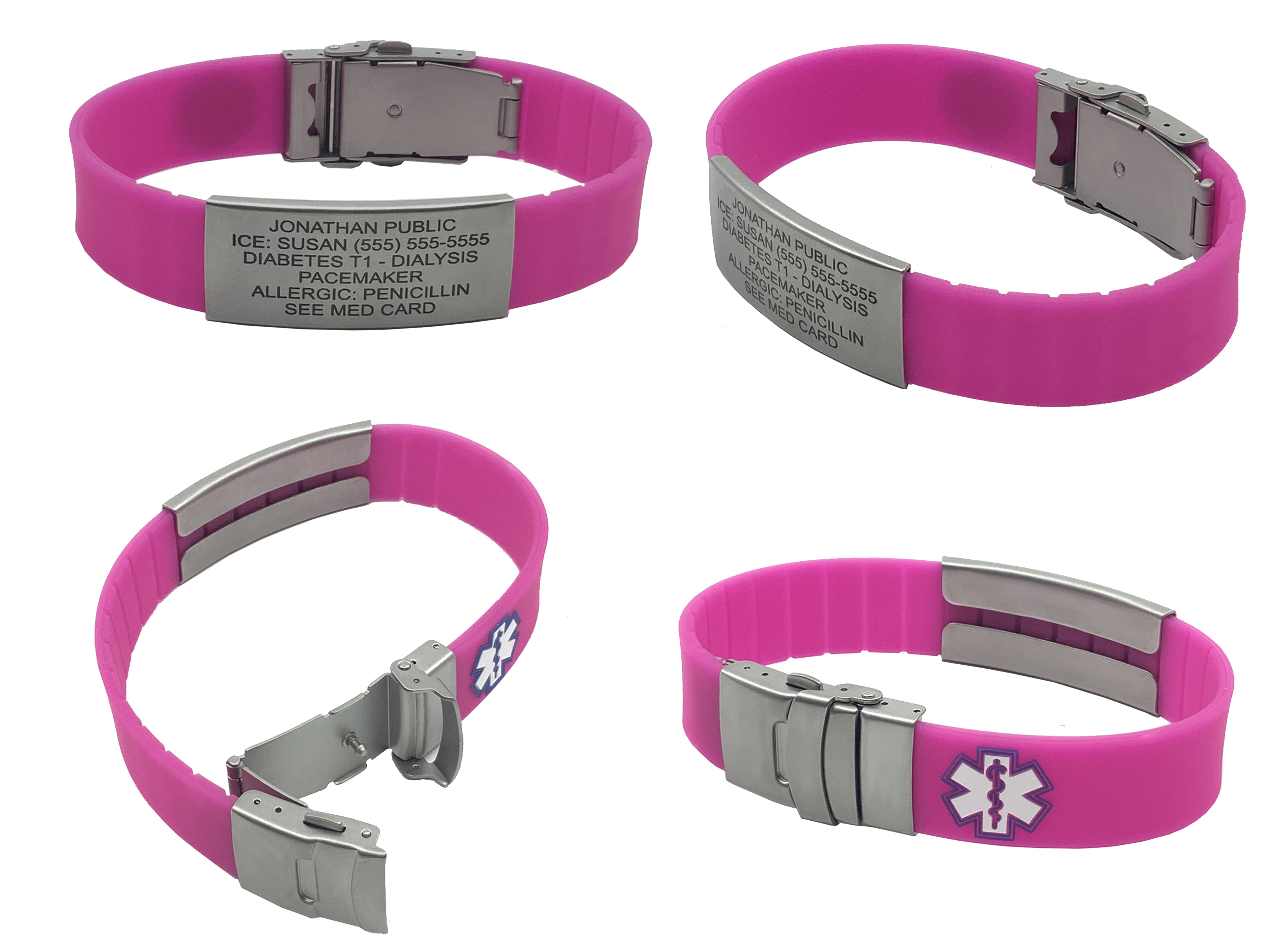 My Identity Doctor Pink Pre-Engraved & Customized Diabetic Medical Alert Bracelet