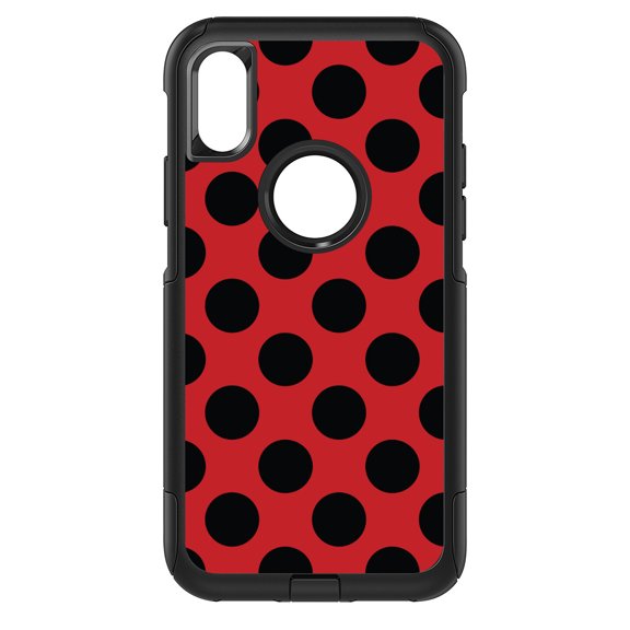 DistinctInk Custom SKIN / DECAL compatible with OtterBox Commuter for iPhone XR (6.1" Screen) - Black & Red Polka Dots
