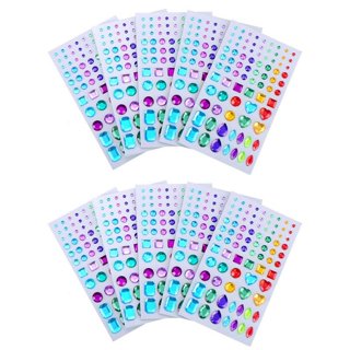 Self-Adhesive Acrylic Crystal Rhinestone Jewels Gems Sticker Sheets Assorted Colors Various Shapes (Multicolor Type 1)