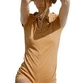 thumbnail image 3 of Qiylii Women Velvet Bodysuit,Lapel Neck Short Sleeve Zipper-Open Tight Jumpsuit, 3 of 4