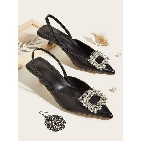 

Rhinestone Decor Point Toe Heeled Slingback Pumps Women‘s Footwear