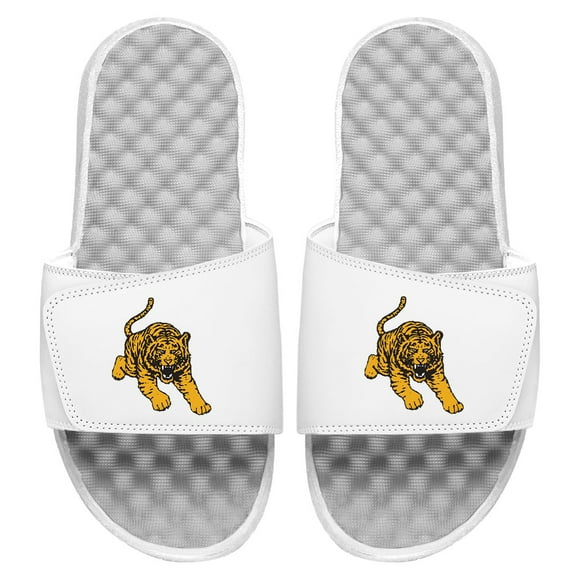 Men's ISlide White Tuskegee Golden Tigers Mascot Logo Slide Sandals