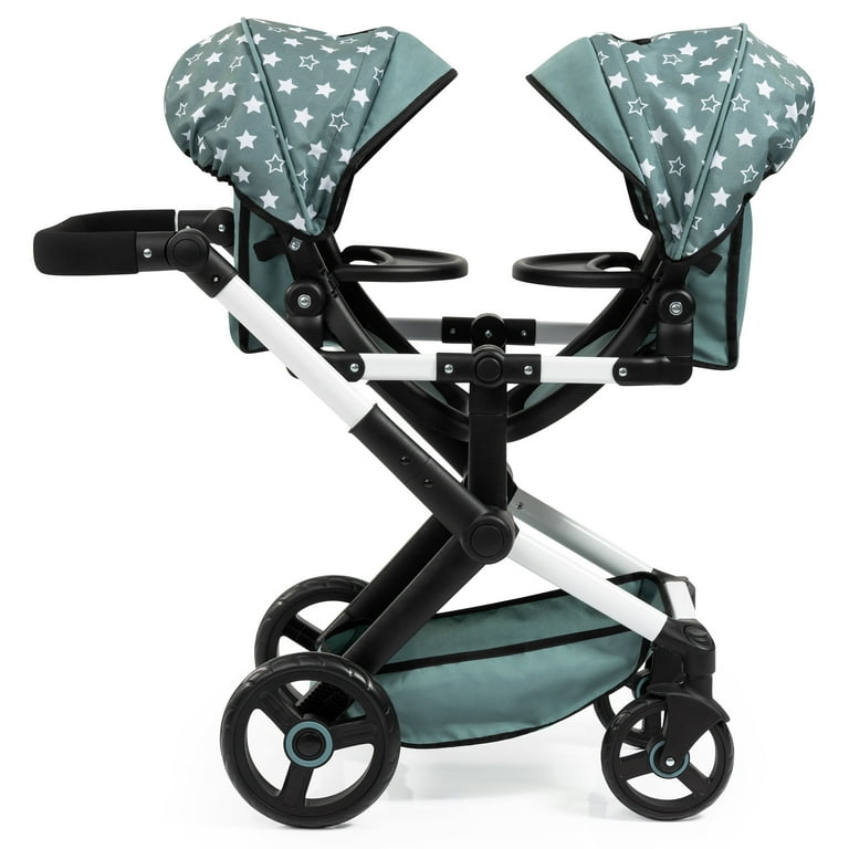 Bayer Design Doll Pram Xeo Twin Green & White Stars with Shoulder