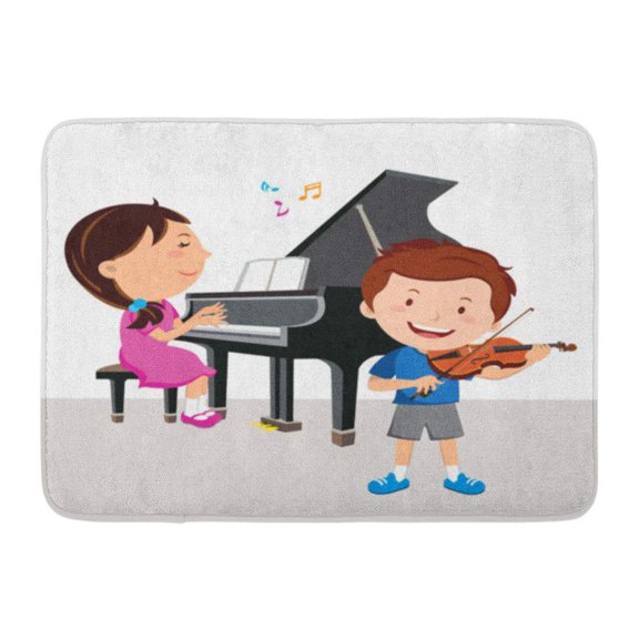 GODPOK Audio Music Kids Playing Piano and Violin Artistic Bow Rug Doormat Bath Mat 23.6x15.7 inch