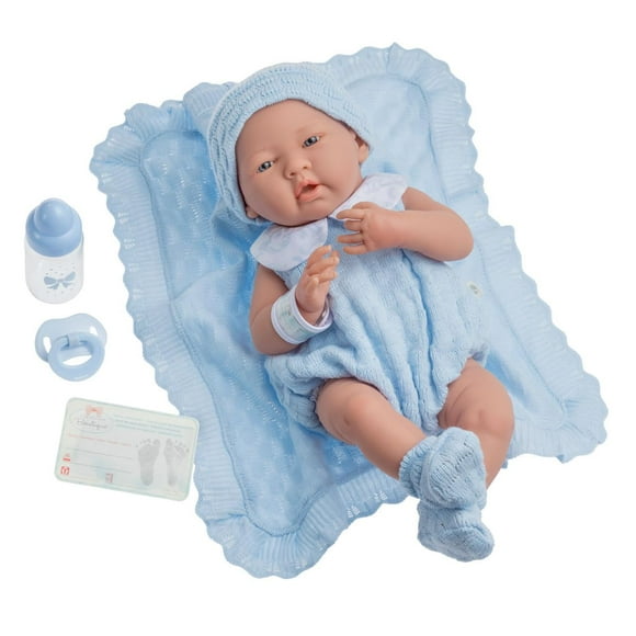 Muñeca bebé niño real anatómicamente correcta | Muñeca bebé totalmente de vinilo de 15" | JC Toys - La Newborn | Hecho en España | Viene con conjunto de punto azul y accesorios | Diseñado por Berengue