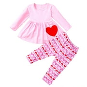 dmqupv 4 Piece Long Kids Dress Pants Sleeve Girls Set Toddler Baby Heart Print Clothes for A 2 Year Old Girl Pink 3-4 Years