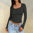 thumbnail image 2 of TQWQT Womens Long Sleeve Shirts Trendy Dark Gray Shirts Slim Fit Y2k Women Tops Tight Crop Tops Square Neck Tshirt Women Tops Teen Girls Winter Clothes XS, 2 of 6