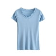 thumbnail image 3 of Women's Modal Cotton Blend Pajama Tops, V Neck Short Sleeve Loose Solid Sleep Shirts, Soft Cooling Casual Pajama Shirts, Spring Summer Home Daily | TruHer,Light Blue XL, 3 of 6