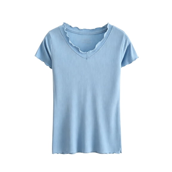 Bixock Pajamas Tops for Women Sleep Top Short Sleeve V Neck Slim Stretch Light Daily Indoor Loungewear Blouse Women Clothings