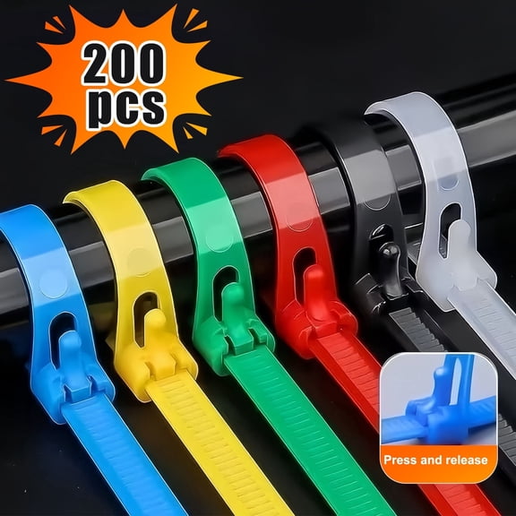 TSV 200pcs Colored Zip Ties, 8 and 12 Inch Heavy Duty Nylon Cable Ties, 100 lb Tensile Strength, Self-Locking Wire Ties