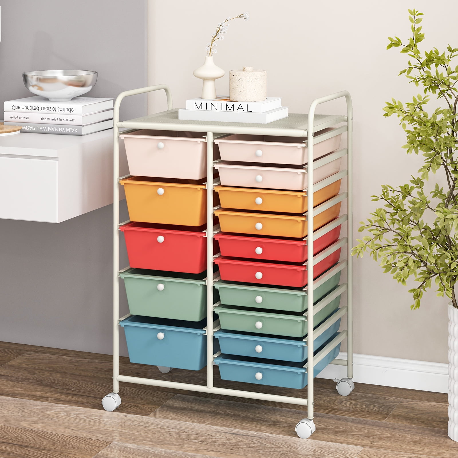 Costway 15 Drawer Art & Craft Rolling Storage Cart Tools Scrapbook Paper Office School Organizer Macaron