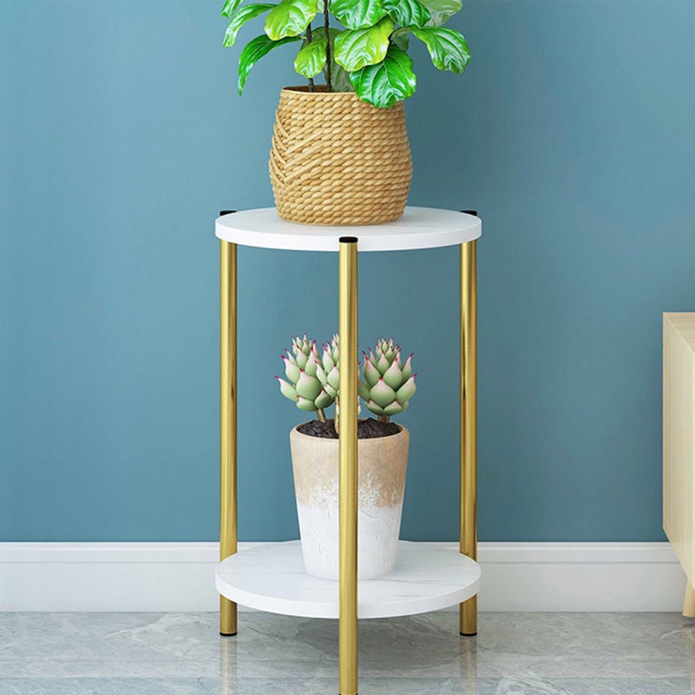 Faux Marble Round Side Table, 2Tier Modern Small Accent End Table Home