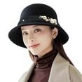 thumbnail image 3 of KALE Fedora Hat Woolen Dome Wide Brim Retro Solid Color Black, 3 of 4
