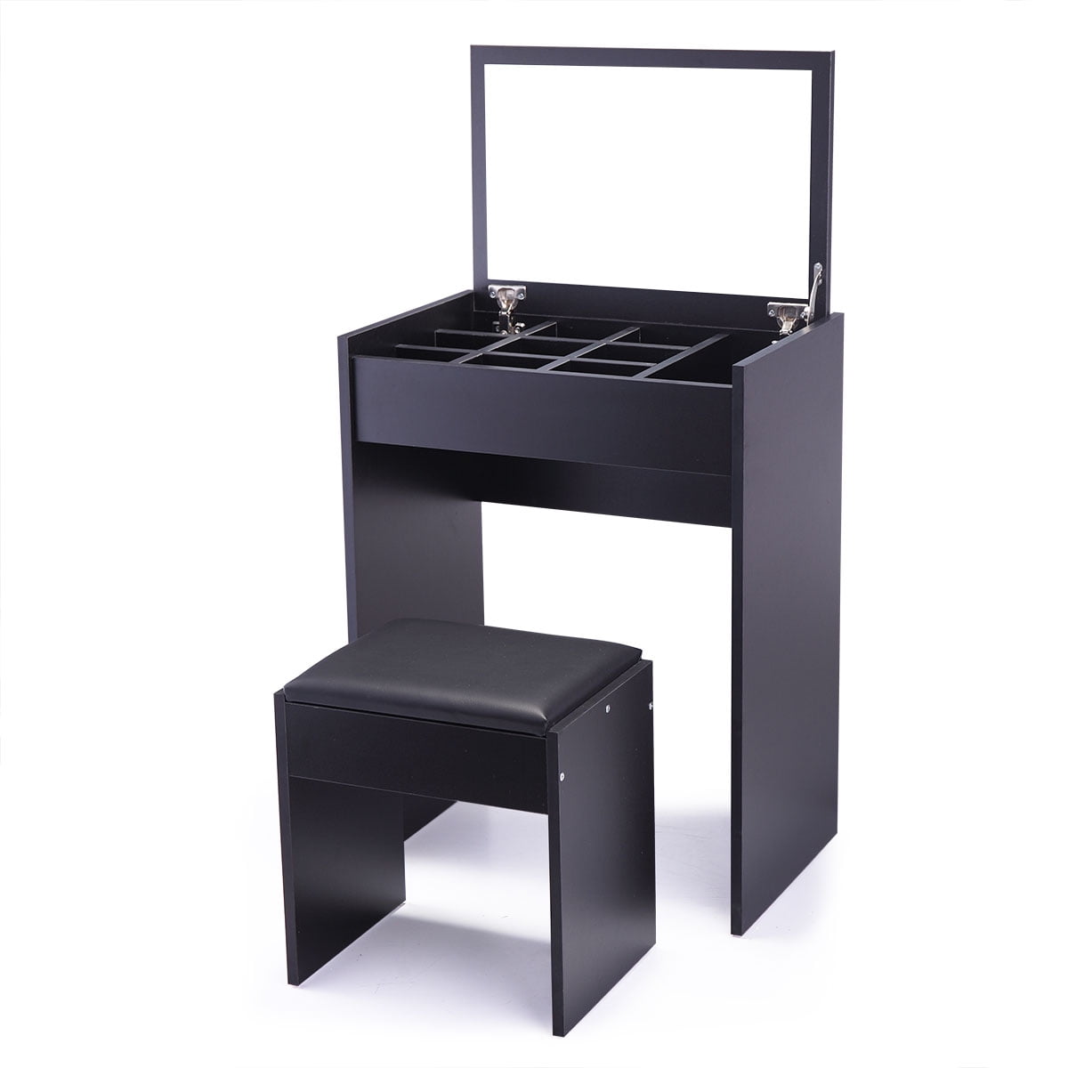 Kepooman Multipurpose Vanity Set, Makeup Dressing Desk with Cushioned Stool & Reversible Mirror & Storage - Black Kepooman Multipurpose Vanity Set, Makeup Dressing Desk with Cushioned Stool & Reversible Mirror & Storage - Black