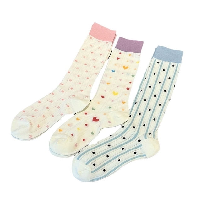 3 pares de calcetines casuales de lunares lindos para mujer para verano primavera otoño novedad divertidos calcetines de vestir de algodón a rayas