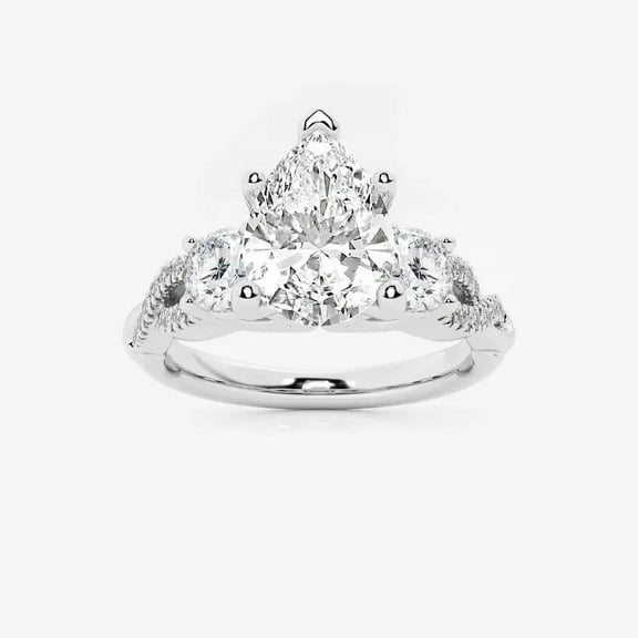 Cloud Jewelry 14K White Gold Plated Ring - 1.7 Ct Pear Cut Moissanite Ring for Women's - Engagement Wedding Twisted Shank Rings On Clearance - Wedding Jewelry For Bridesmaids Silver - Custom Ring