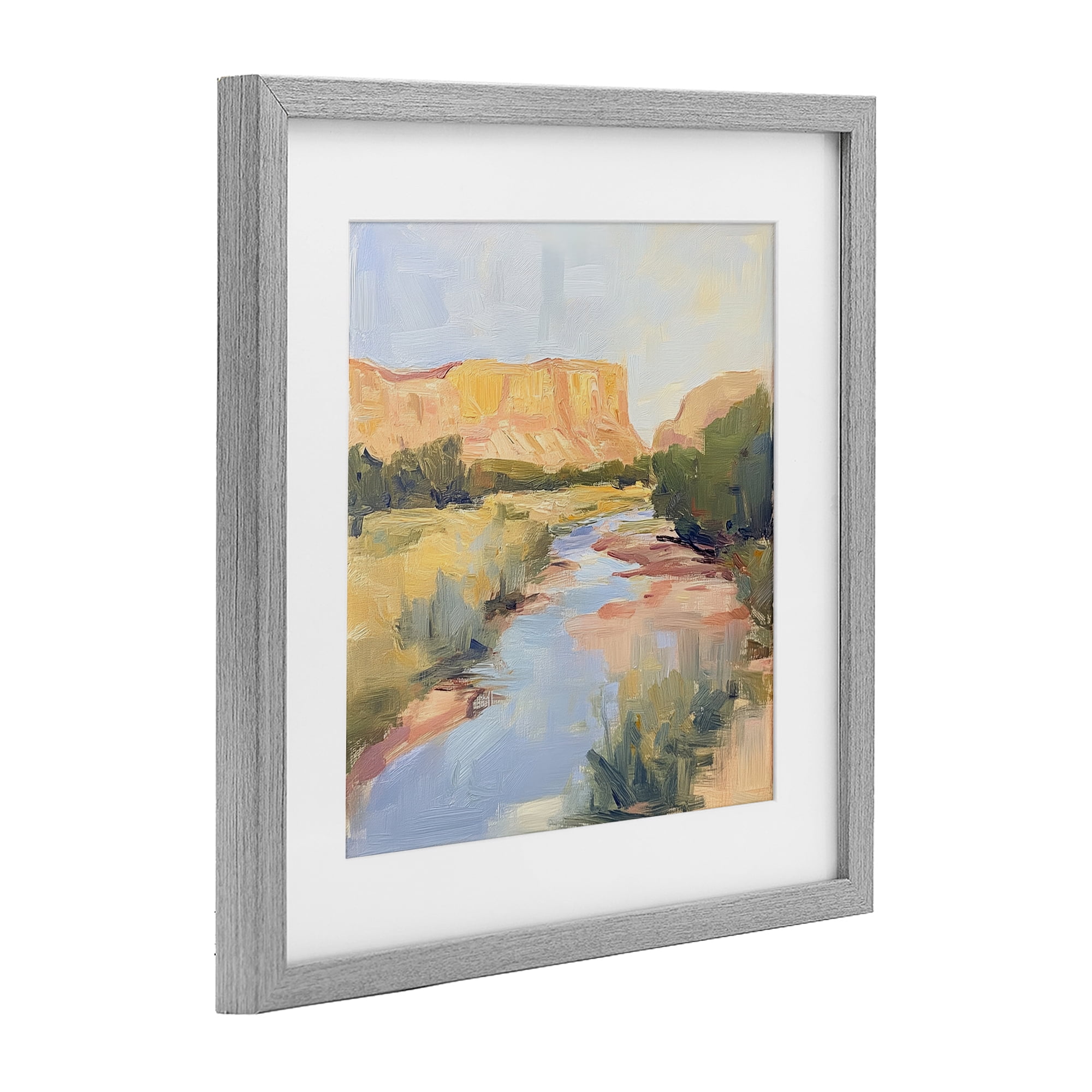 Stupell Industries Painted Plateau River Reflection Gray Framed Print Under Glass, design by Petal Prints Design