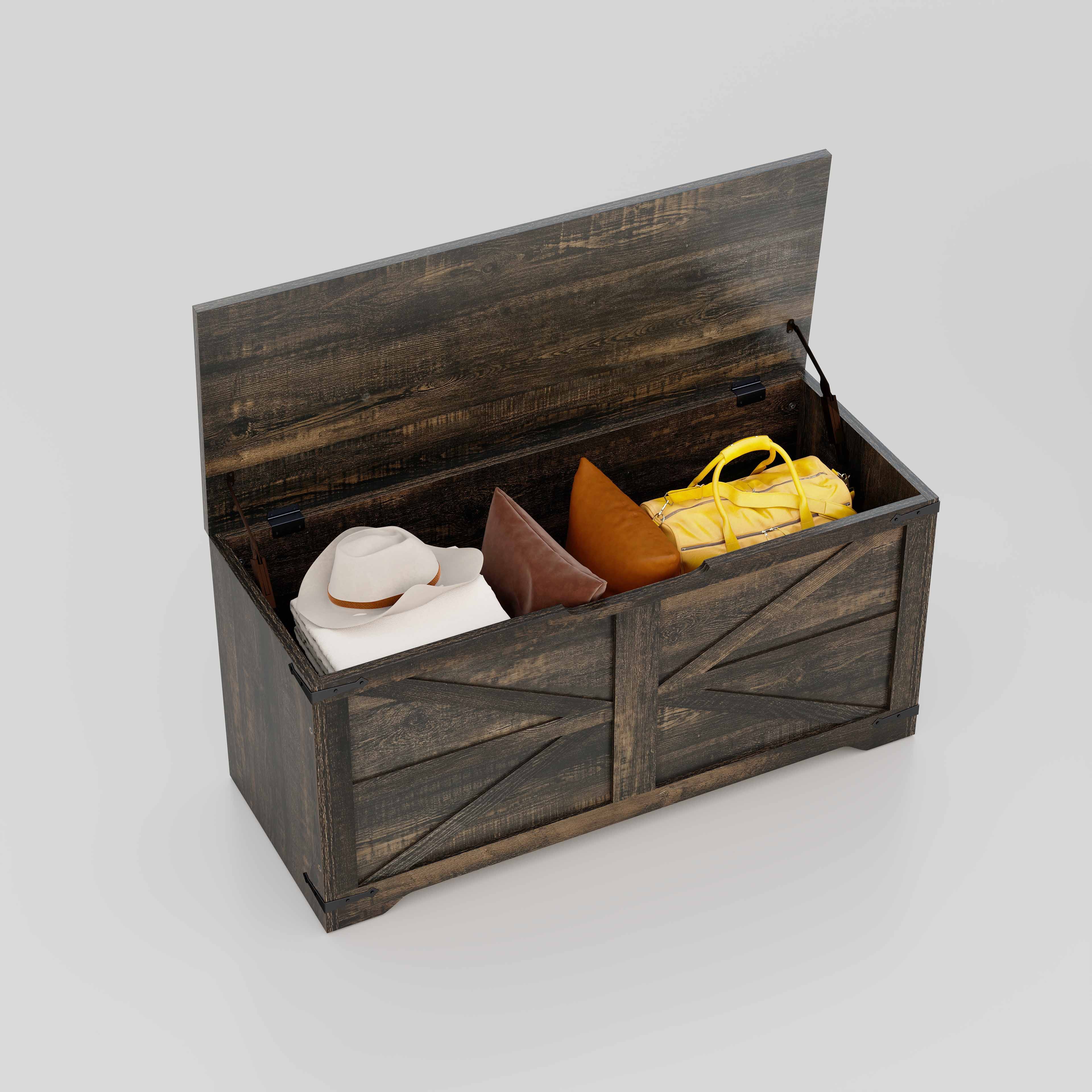 Uforic Wooden Storage Bench,39.4" Farmhouse Storage Chest - Dark Rustic Oak