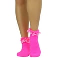 thumbnail image 4 of ToBeInStyle Women's Opaque Ankle High Socks w/ Ruffled Lace Top - Hot Pink, 4 of 7