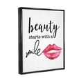thumbnail image 2 of Stupell Industries Beauty Starts With Smiling Chic Lipstick Lips Design Graphic Art Jet Black Floating Framed Canvas Print Wall Art, Design by Daniela Santiago, 2 of 5