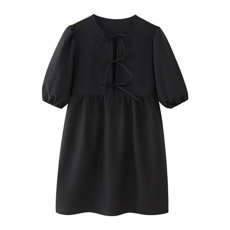 Leesechin Womens Summer Lace Dresses Eyelet Casual Flowy Babydoll Swing Short Sleeve V Neck Tunic Dress