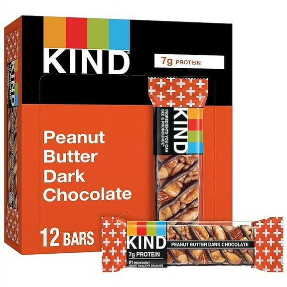 KIND Snack Bars, Peanut Butter Dark Chocolate, 7g Protein, Gluten Free Bars, 1.4 OZ, 12 Bars