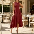 thumbnail image 4 of ZQUUVOU Women's Summer Midi Dresses Fashion Casual Sleeveless Crewneck Asymmetrical Ruffle Hem Flowy Lightweight Sundress Burgundy, 4 of 9