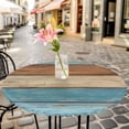 thumbnail image 4 of Farmhouse Light Blue Brown Fitted Tablecloth with Elastic Edged, Round Table Cloth for Dining Table, Vintage Wooden Striped Waterproof Oil Proof Table Cover for Indoor Outdoor 36"-44", 4 of 8