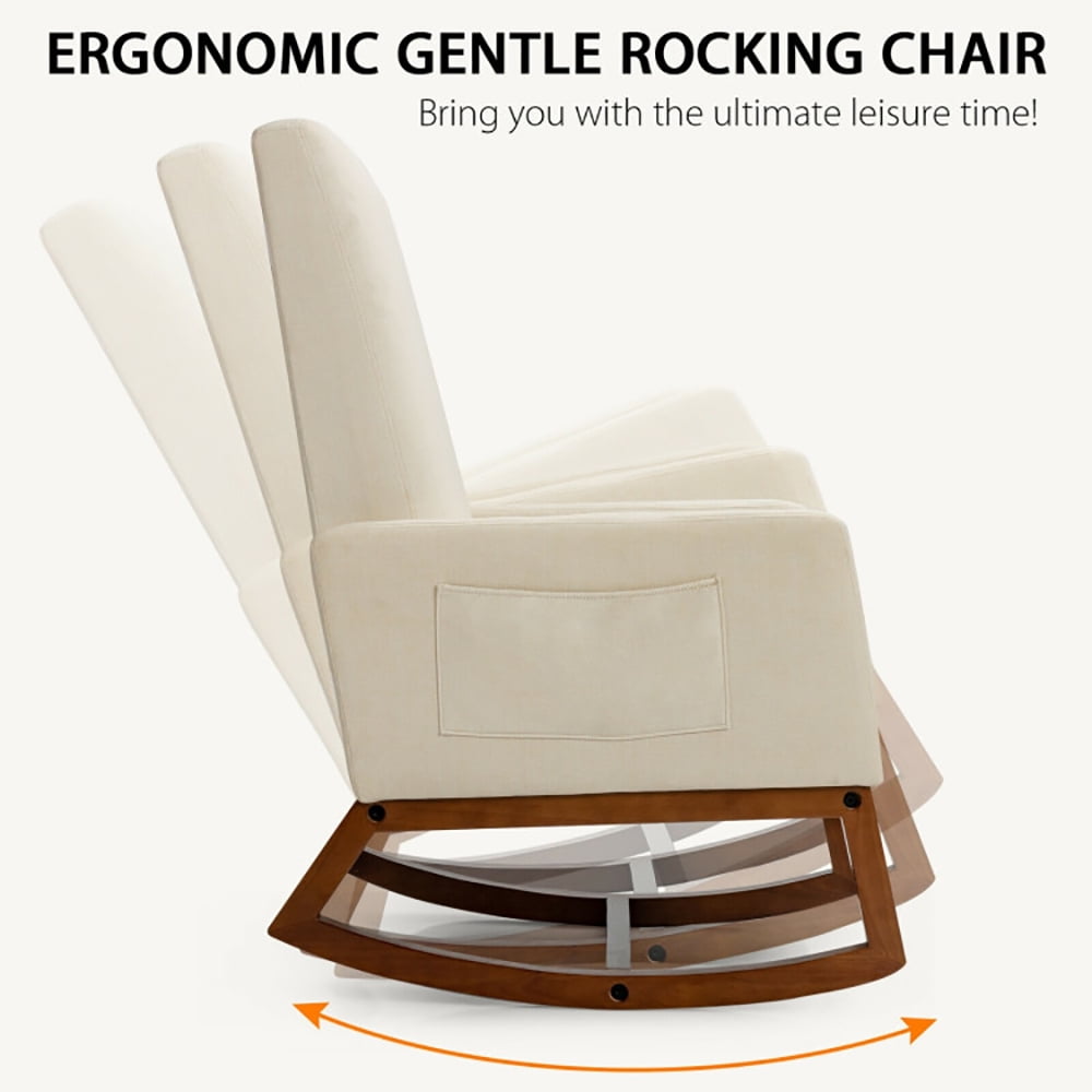 Finihen Rocking Lounge Armchair, Rocking High Back Upholstered Lounge Armchair with Side Pocket, for Living Room, Bedroom, Gray Finihen Rocking Lounge Armchair, Rocking High Back Upholstered Lounge Armchair with Side Pocket, for Living Room, Bedroom, Gray