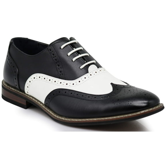 Wood8 Men's Two Tone Wingtips Oxfords Perforated Lace Up Dress Shoes (7.5, Black/White)