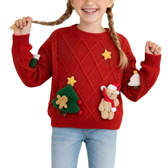 SgJHXb And Year Fair Isle Knit Sweater For Girls Cozy Winter Holiday Pullover With Classic Patterns,Girls Sweaters Sizes 6-7 Years