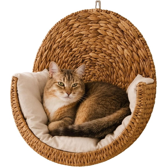 Handwoven Hanging Cat Bed, Elevated Cat Hammock for Indoor Cats and Kittens