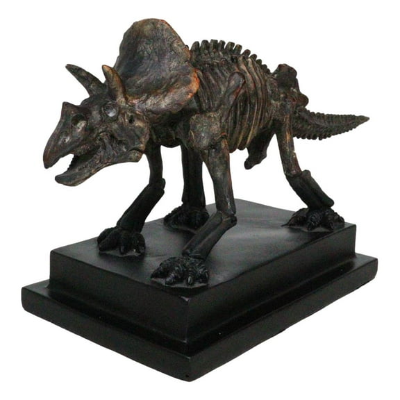 Faux Taxidermy Triceratops Dinosaur Fossil Figurine On Museum Display Base Stand
