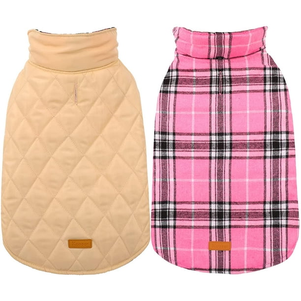 Kuoser Acogedor Chaleco para Perros a Cuadros de Estilo Británico Reversible Impermeable a Prueba de Viento Abrigo de Invierno Ropa Cálida para Perros en Clima Frío Chaqueta para Perros Pequeños, Medi