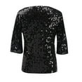 thumbnail image 7 of Spring Tops for Women Plus Size Tops 4X Fashion Women Fashion Half Sleeve Round Collar Printed T-Shirt Blouse Sequin Loose Tops, 7 of 7