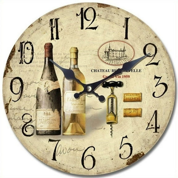 Yosemite Circular Wooden Wall Clock with Two Bottles Of Wine Print