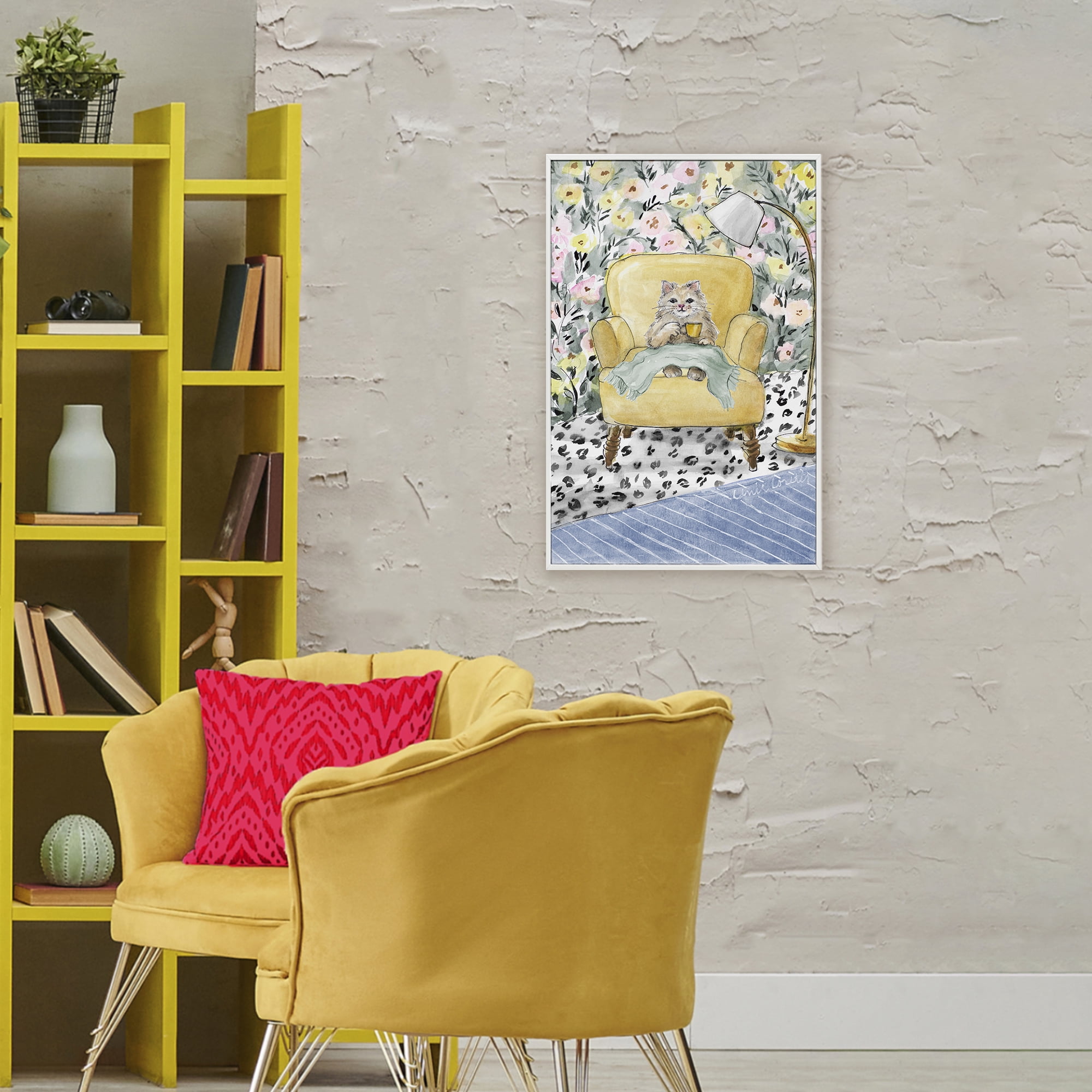 Stupell Industries Cozy Cat Corner White Framed Giclee Art, design by Lanie Loreth