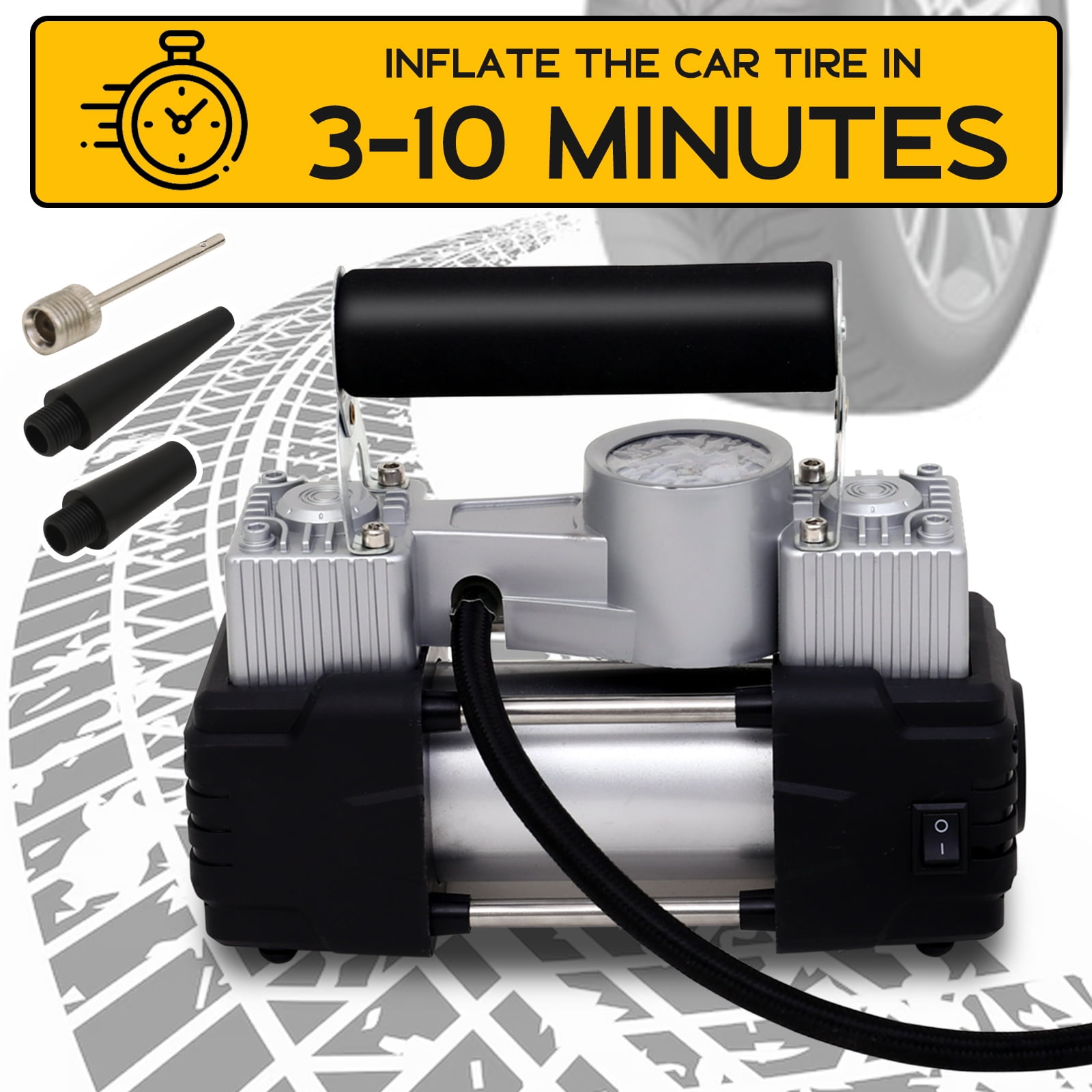 Baokaler Tire Inflator Portable Air Compressor for Tires, Heavy Duty Tire Air Pump with Led Night Light for Car Suvs Motorcycle Bicycle, 150 PSI