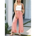 thumbnail image 2 of Womens Wide Leg Pants Drawstring Elastic High Waisted Ruffle Hem Palazzo Pants with Pockets Pink XL, 2 of 6