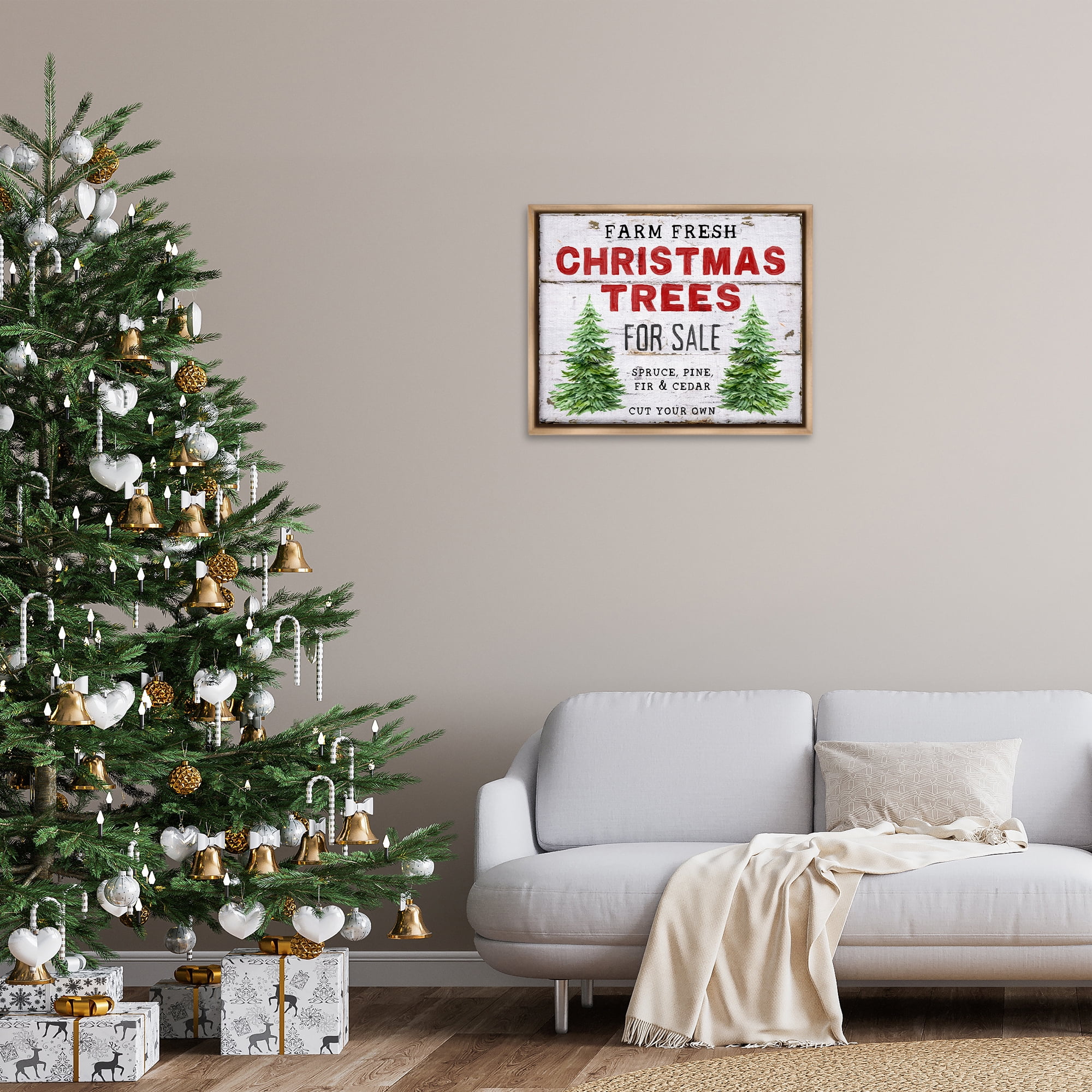 Stupell Industries For Sale Christmas Trees Holiday Painting Brown Floater Framed Canvas Art Prints Wall Art, 31 x 25