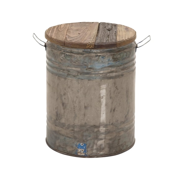 DecMode 16" x 20" Gray Metal Accent Table with Brown Wood Top, 1-Piece