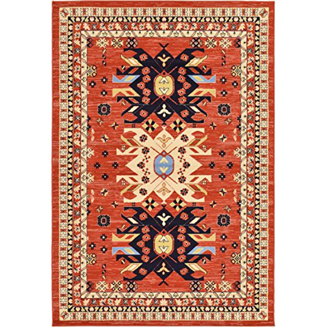 Unique Loom Taftan Collection Geometric Tribal Area Rug, 6 x 9 Feet, Terracotta/Ivory