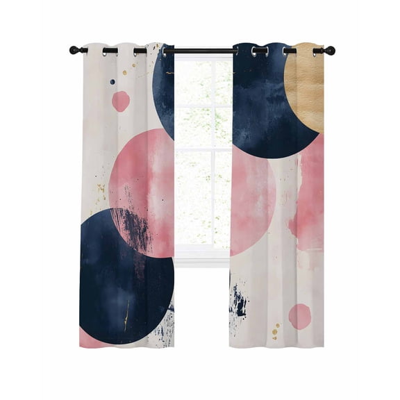 Navy Blue Pink Abstract Art Blackout Curtains, Light Blocking Print Window Curtains, Modern Luxury Geometric Thermal Insulated Window Drapes for Living Room Kitchen Cafe 2 Panels, 104"W x 90"L