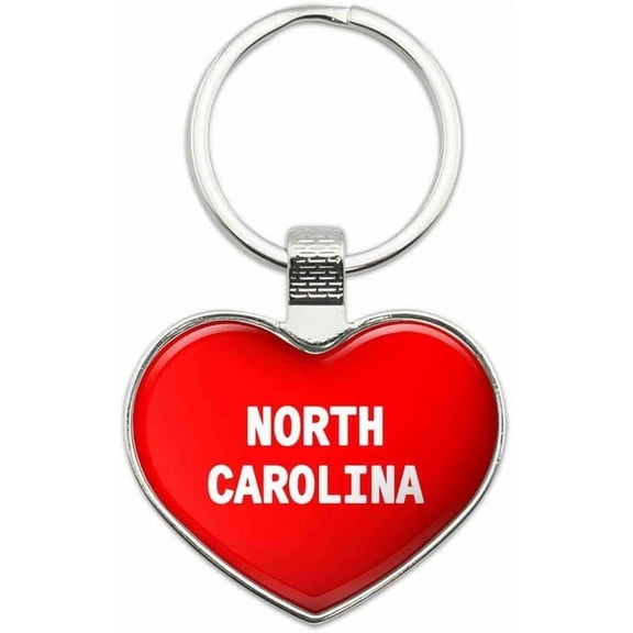 North Carolina - Places Metal Heart Keychain Key Chain Ring, Multiple Colors Available