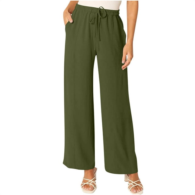 Timegard Pantalon Grand pour Femmes Taille Haute Élastique Léger Décontracté Ample Fluide avec Poches