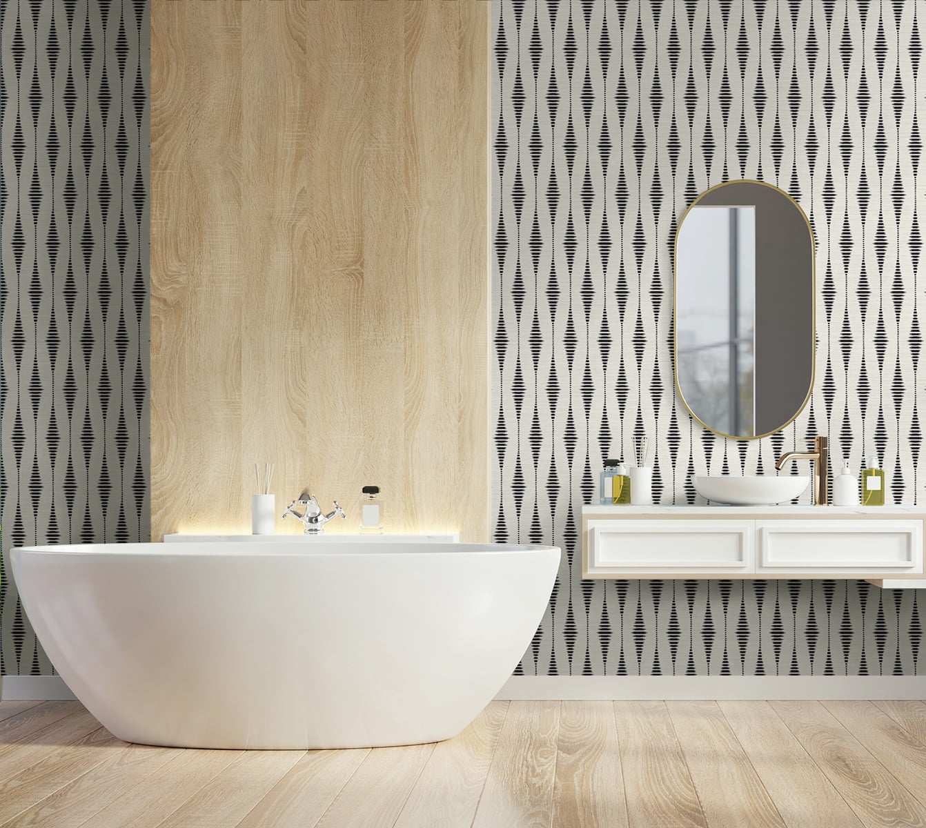 Seabrook Designs  Striped Ikat Peel and Stick Wallpaper 27 in. W x 18 ft. L - Ebony & Linen