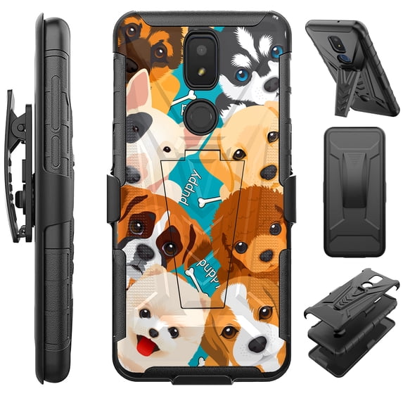 Compatible with Cricket Icon 3 | Cricket Splendor | AT&T Motivate 2 | AT&T Motivate 3; Hybrid Luxguard Holster Phone Case Cover (Cute Puppy Dogs)