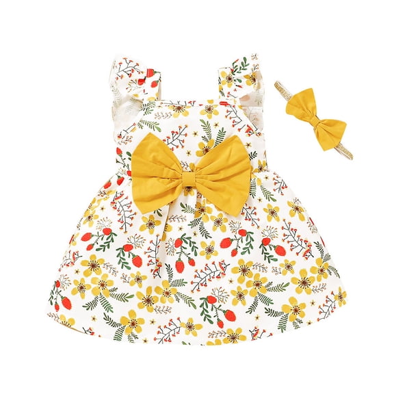 FRSASU Clearance Toddler Girls Fly Sleeve Sunflower Floral Print Princess Dress Headbands