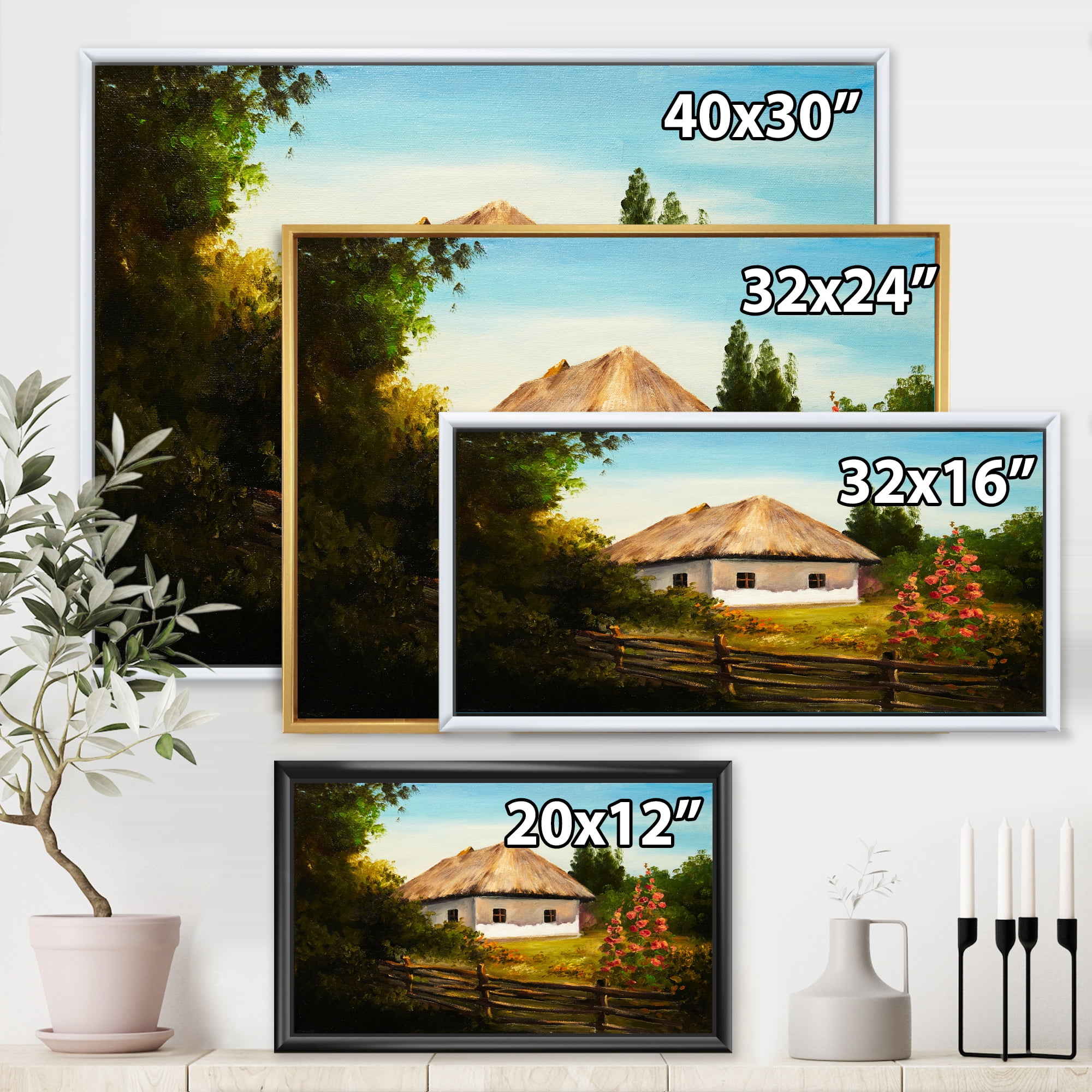 Designart 'House With Blossoming Flowers On The Mountain II' Traditional Framed Canvas Wall Art Print