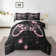 thumbnail image 2 of 3D Game Console Comforter Set Pink Black 3D Gaming Geometric Bedding Sets,Neon Ombre Girly Gaming Themed Down Comforter for All Season 2 Piece,Twin, 2 of 7